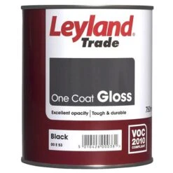 Leyland Trade One Coat Gloss Paint Black 750ml -Paint Tool Store 104225 28482 leyland one coat gloss black 750ml 540x540px 1