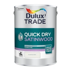 Dulux Trade Quick Dry Satinwood Paint Pure Brilliant White 5L