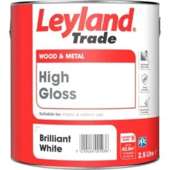 Leyland Trade High Gloss Paint Brilliant White 2.5L -Paint Tool Store leyland trade high gloss paint brilliant white 2.5l