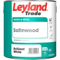 Leyland Trade Satinwood Paint Brilliant White 2.5L -Paint Tool Store leyland trade satinwood paint brilliant white 2.5l